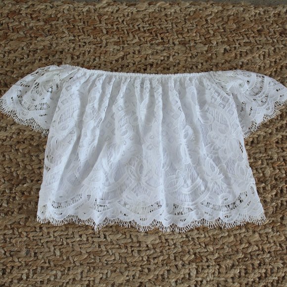 New Express  Off the shoulder lace white top XS - Picture 2 of 4